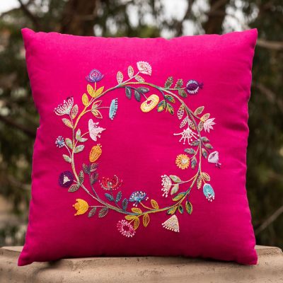 Embroidered-Wreath-Cushion
