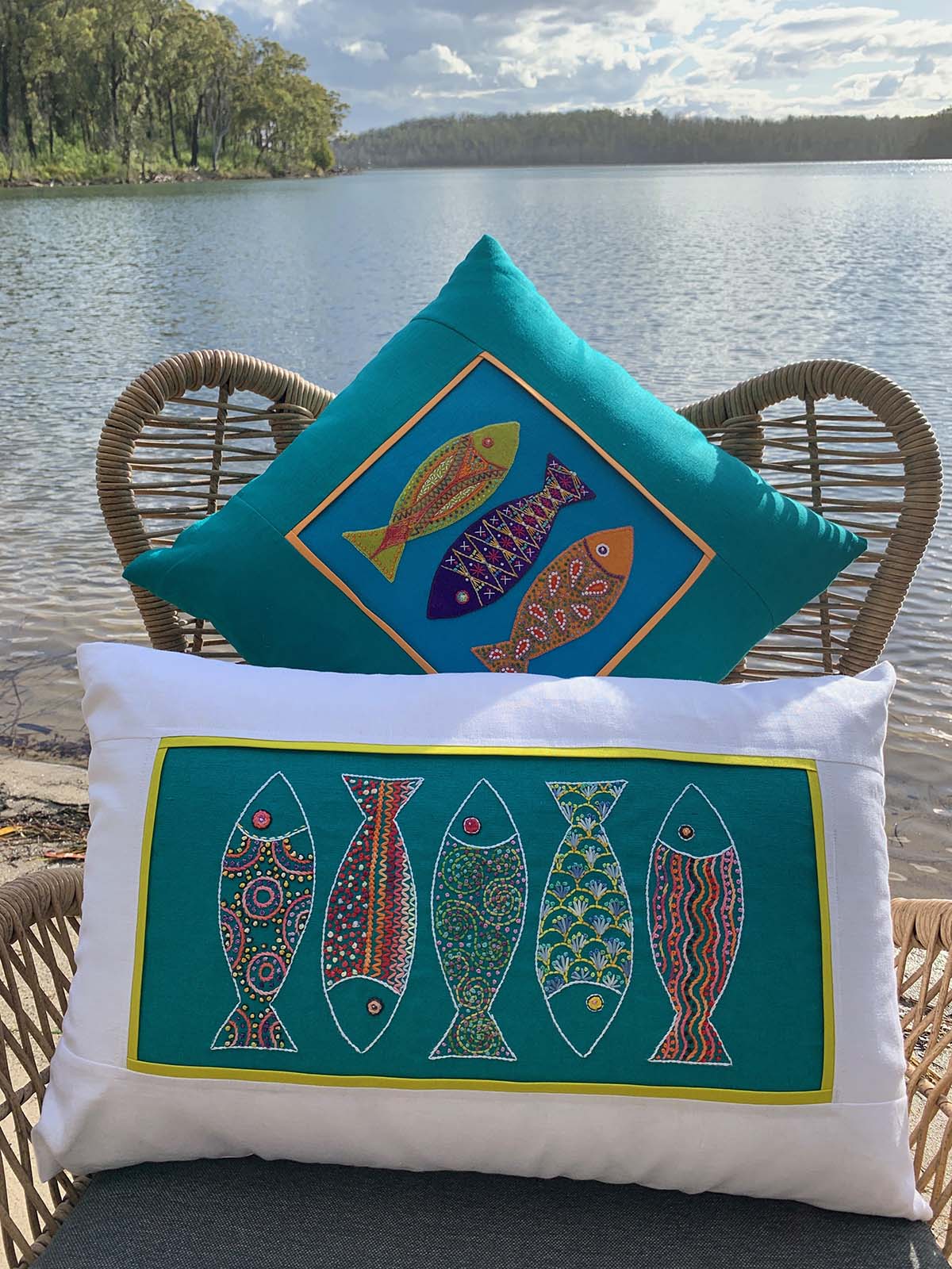 Embroidered Fish Pillow